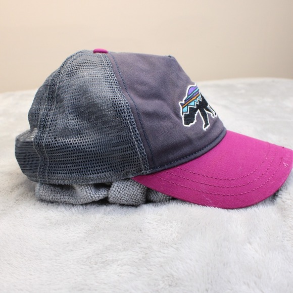Patagonia Hat Cap Womens Snap Back Gray Pink Bear Logo Trucker Outdoors Hike - Picture 5 of 9